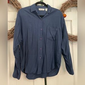 Heshy2 Navy Long Sleeve Button Front Shirt Women's Size Medium
